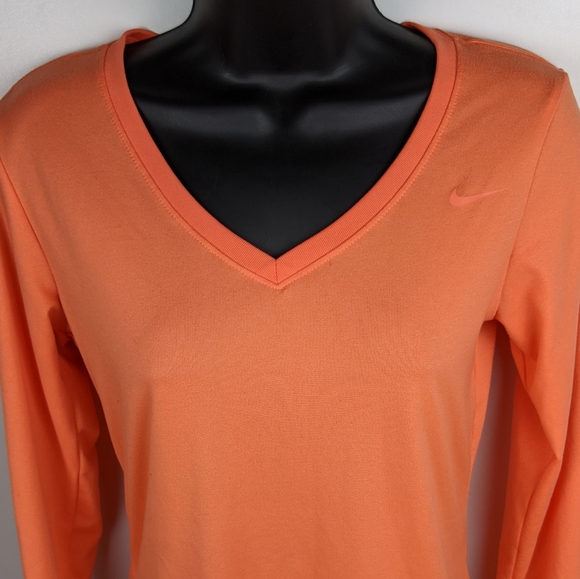 The Nike Tee Women's Orange V Neck Long Sleeve Top - Picture 6 of 8